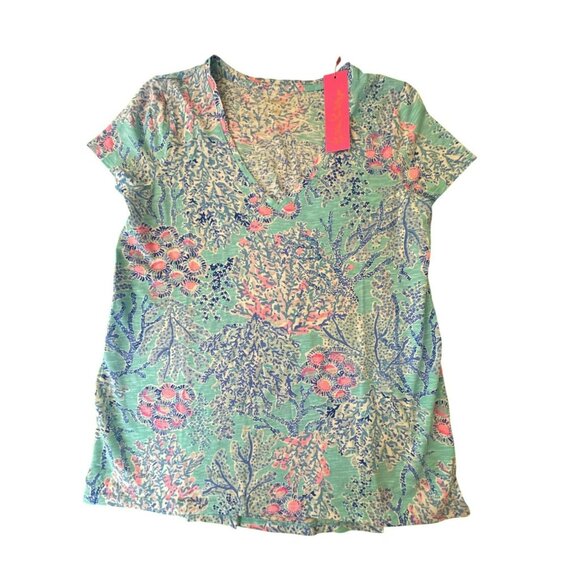 Lilly Pulitzer Tops - Lilly Pulitzer Etta V- Neck Blue T-Shirt Small Now You Sea Me Short Sleeve NWT